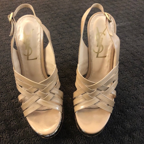 YSL Nude Wedges with Gold Detail - Picture 5 of 6